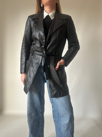 Black leather jacket with belt