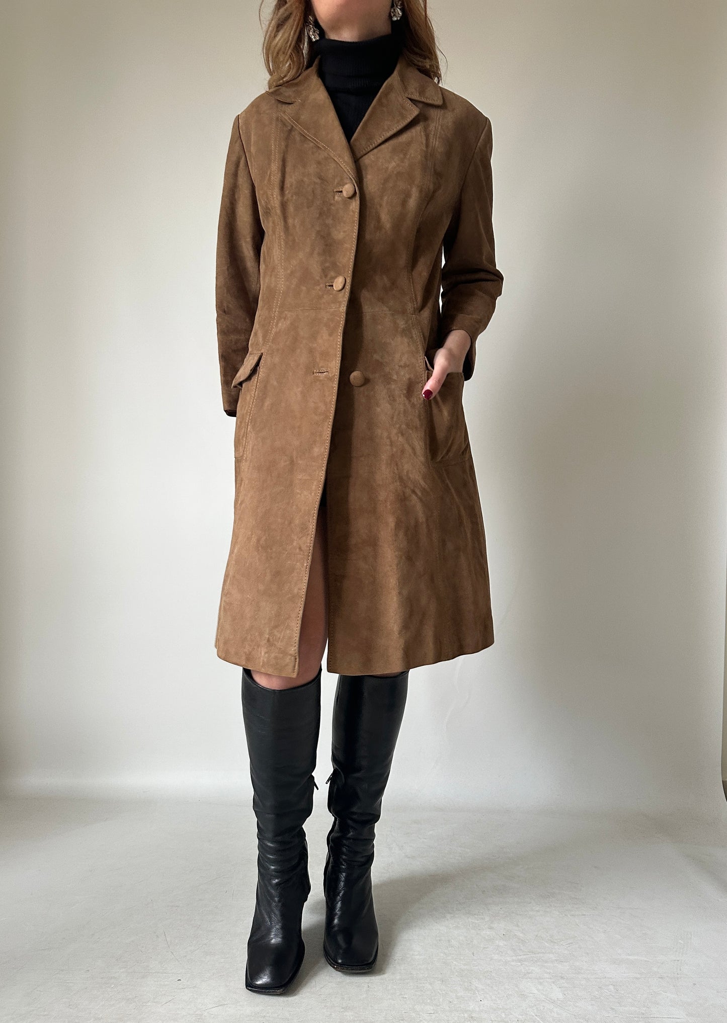 Long suede petite trench