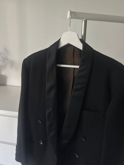 Tailored black double-breast smoking blazer