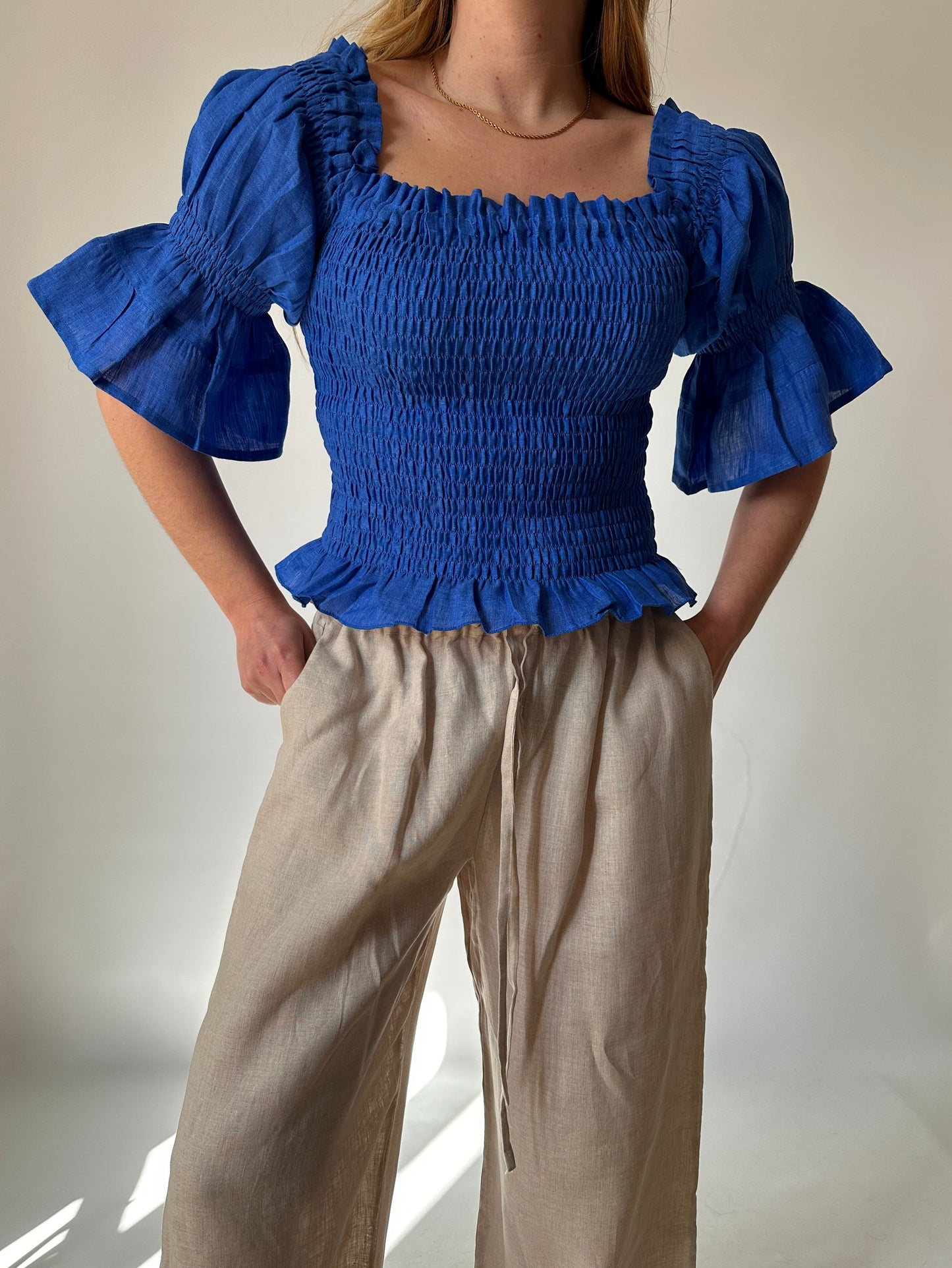 Top Dafne in lino - blu