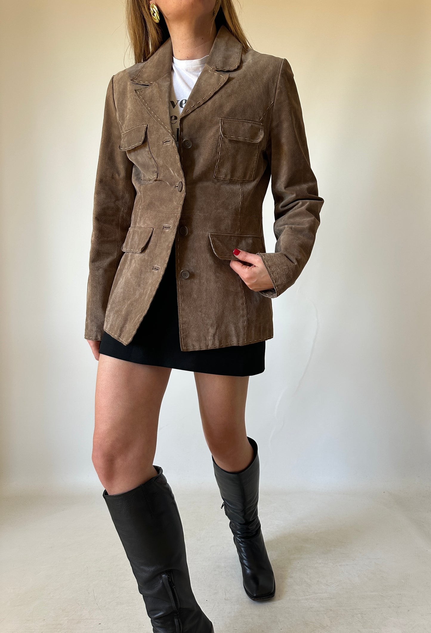 Suede slim utility jacket