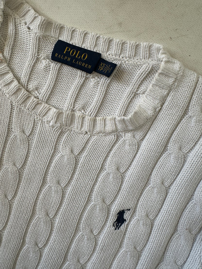 RALPH LAUREN white cable-knit petite sweater