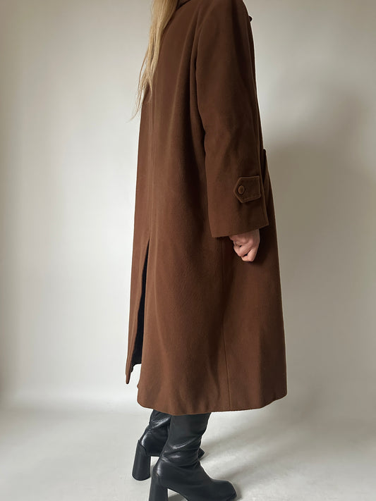 Long chocolate wool and cachemire coat