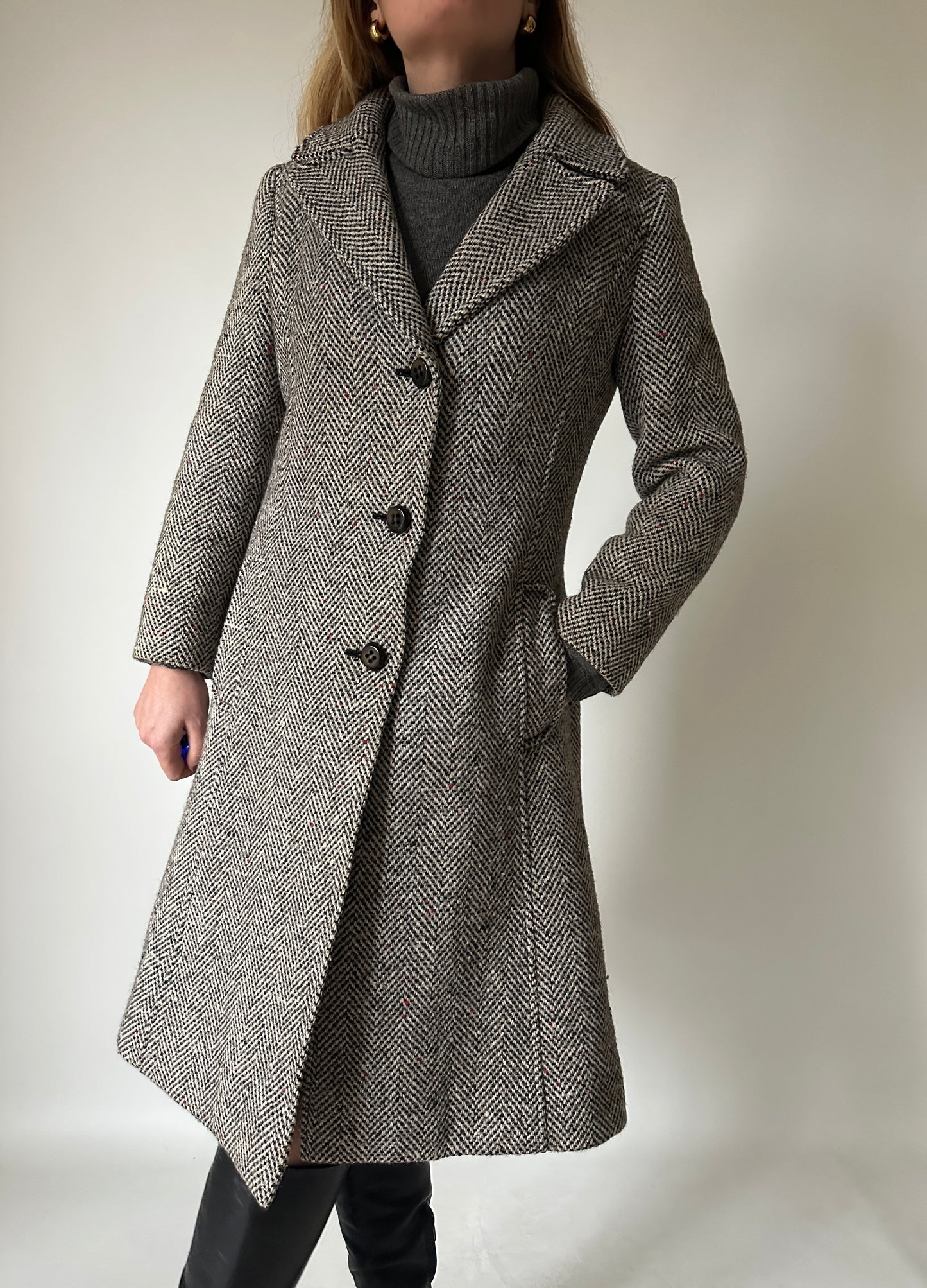Herringbone tailored petite coat