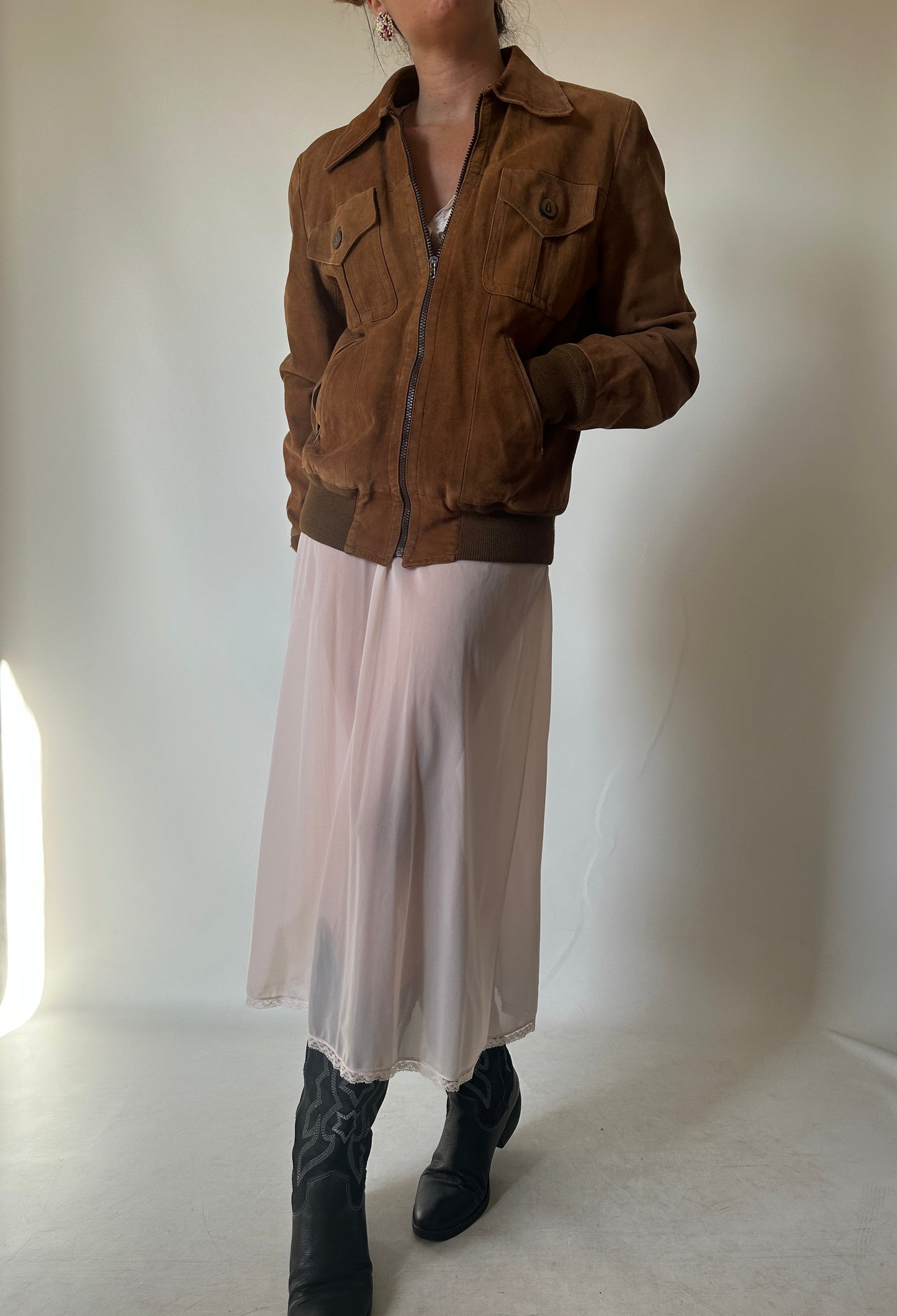 Chocolate petite suede bomber