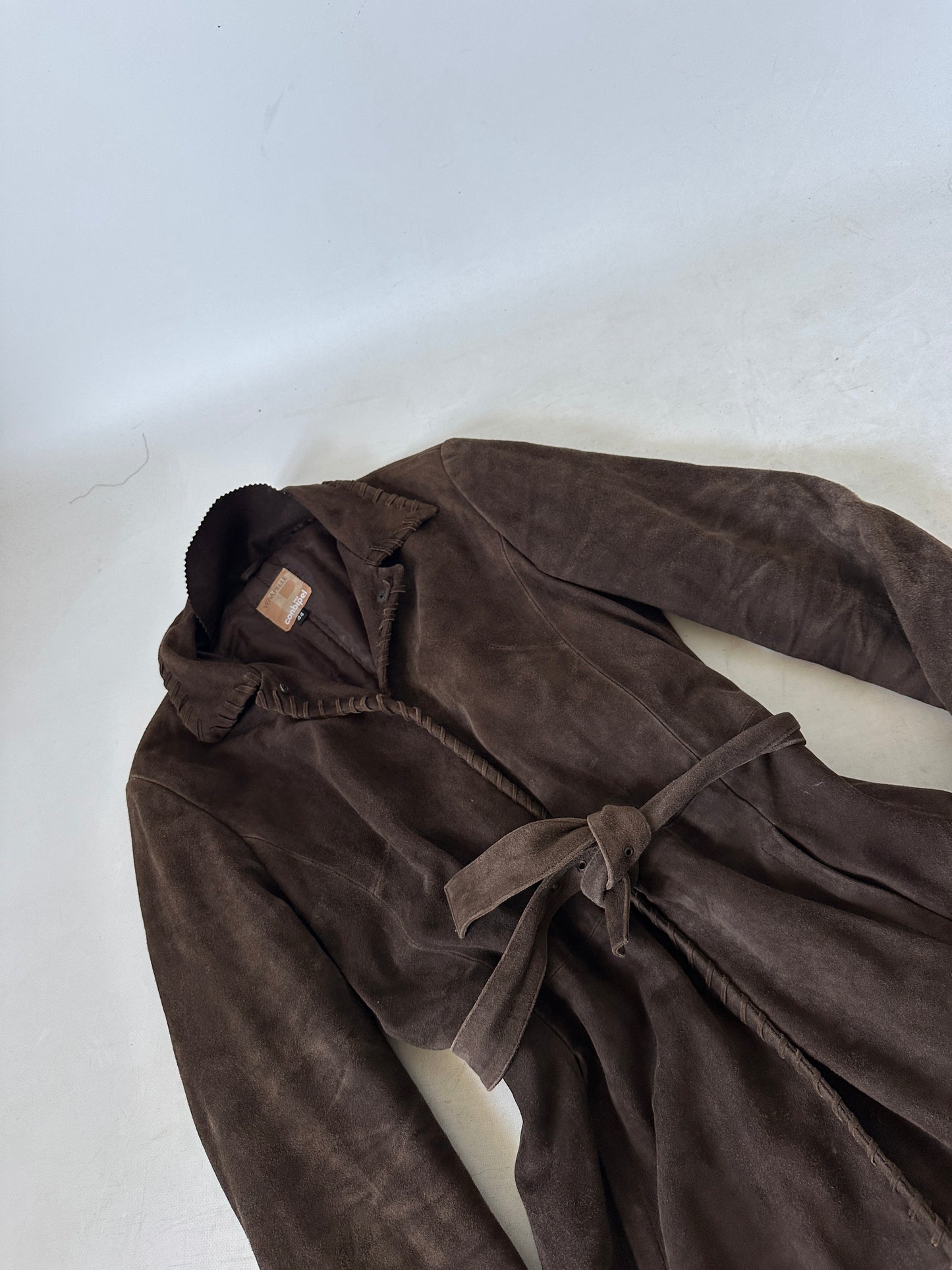 Unique chocolate suede leather trench