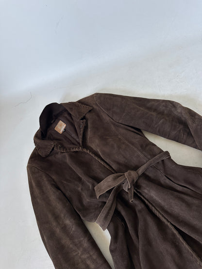 Unique chocolate suede leather trench