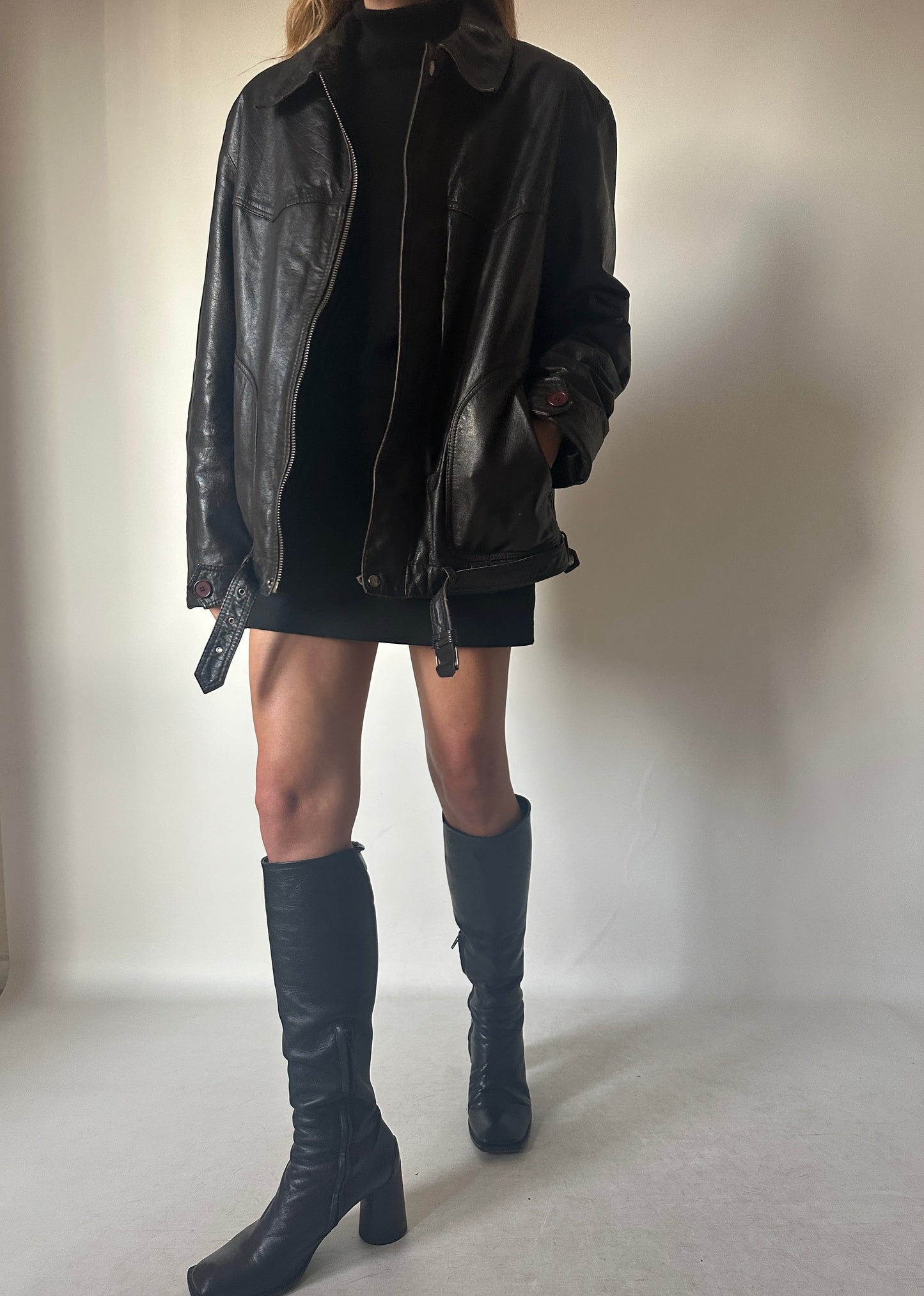 Beautiful leather dark chocolate biker