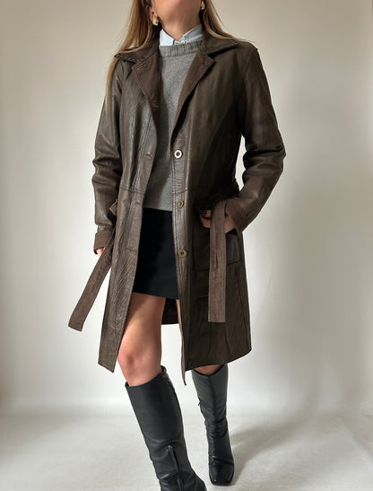 Chocolate leather trench with belt