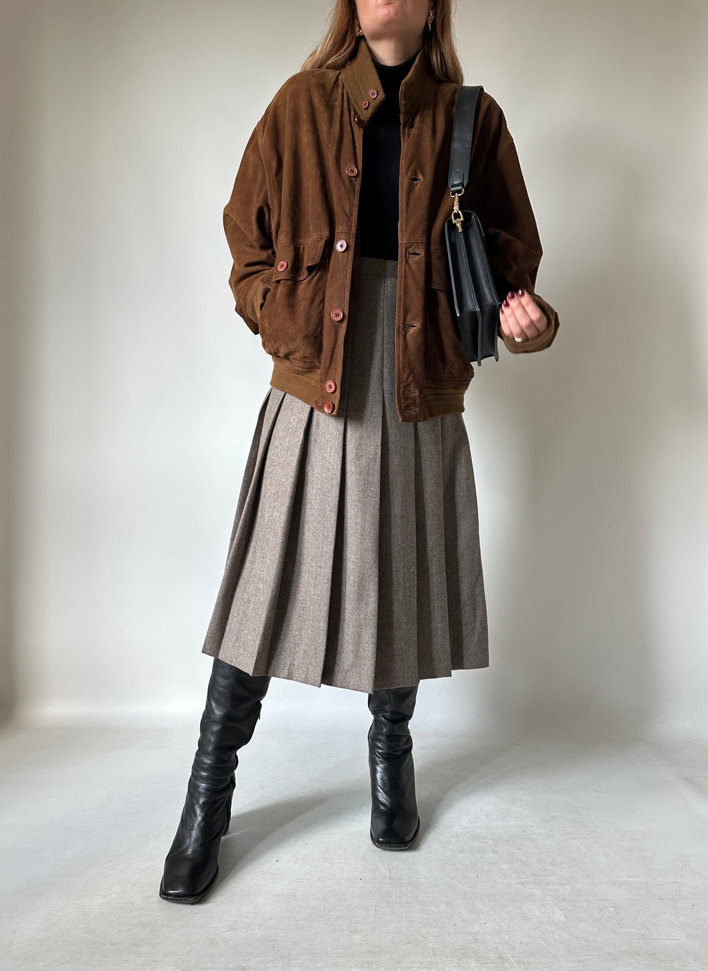 iconic brown suede bomber