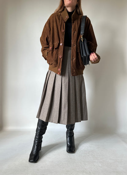 iconic brown suede bomber