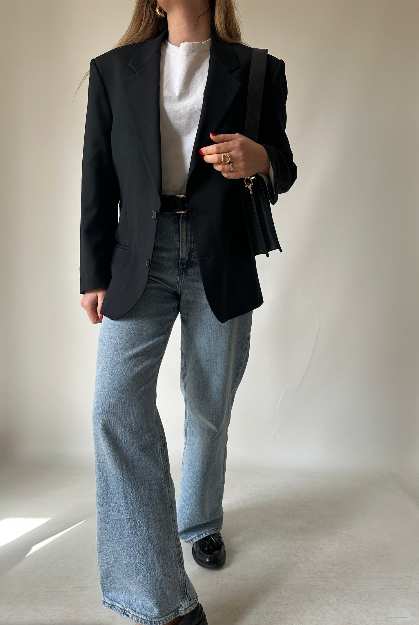 Blazer nero fresco lana merinos