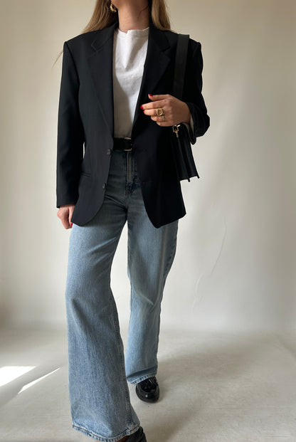 Blazer nero fresco lana merinos