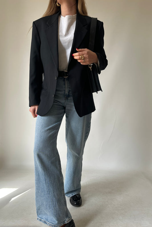 Blazer nero fresco lana merinos