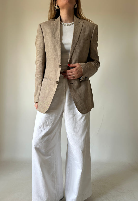 Blazer petite in puro lino beige