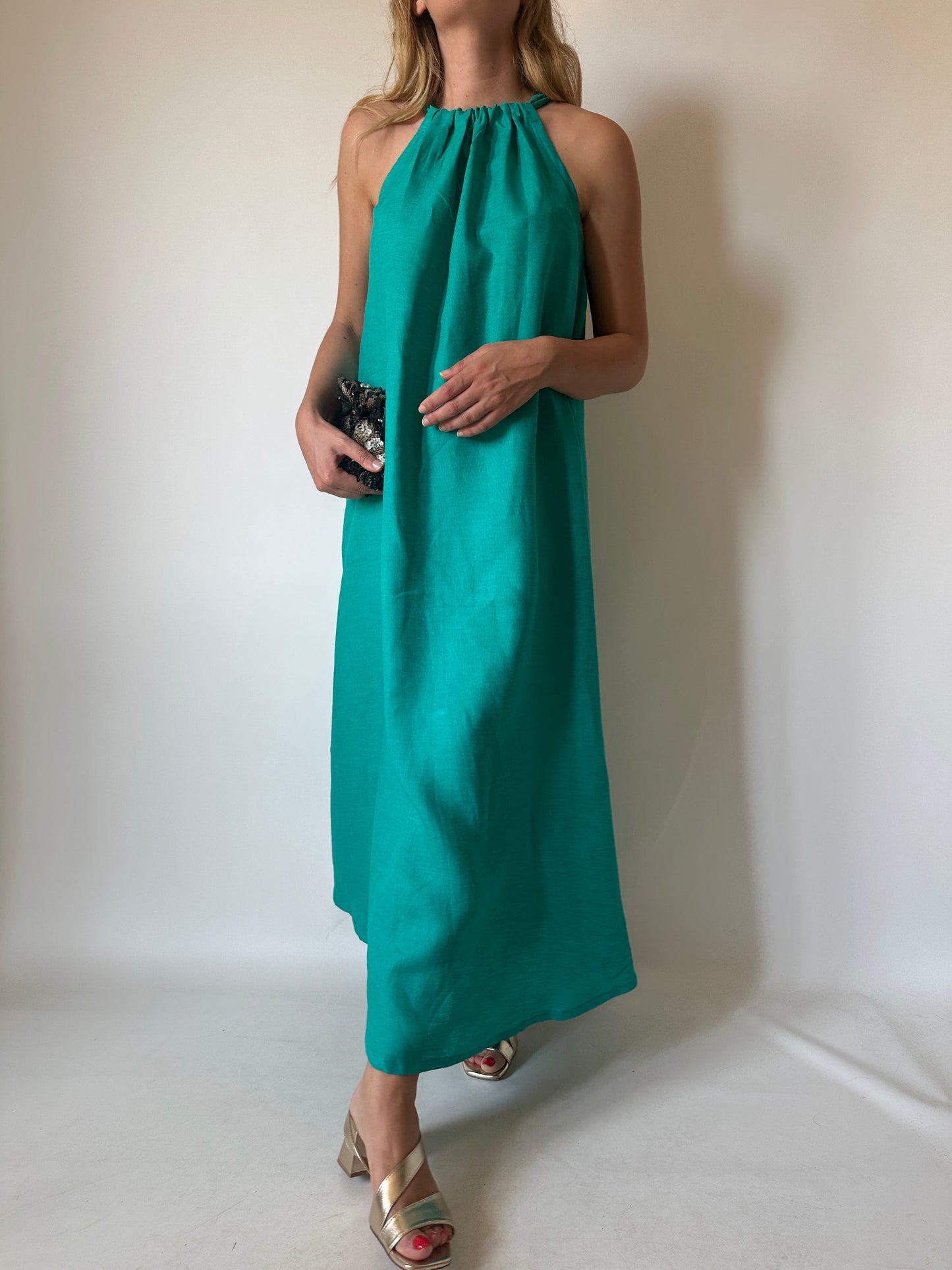 Abito Santorini in puro lino - verde smeraldo