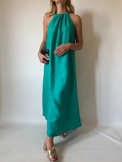 Abito Santorini in puro lino - verde smeraldo