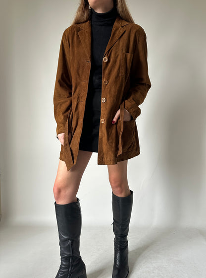 Suede petite jacket with belt