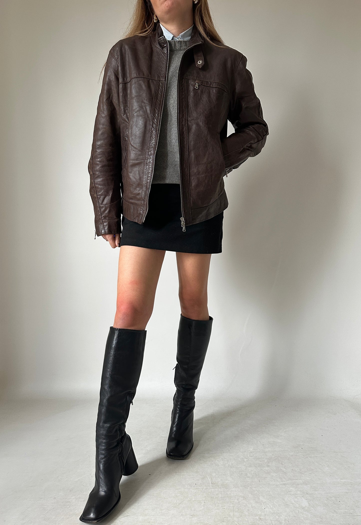Beautiful chocolate leather biker