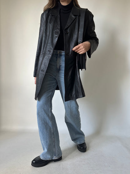 Minimal black leather jacket