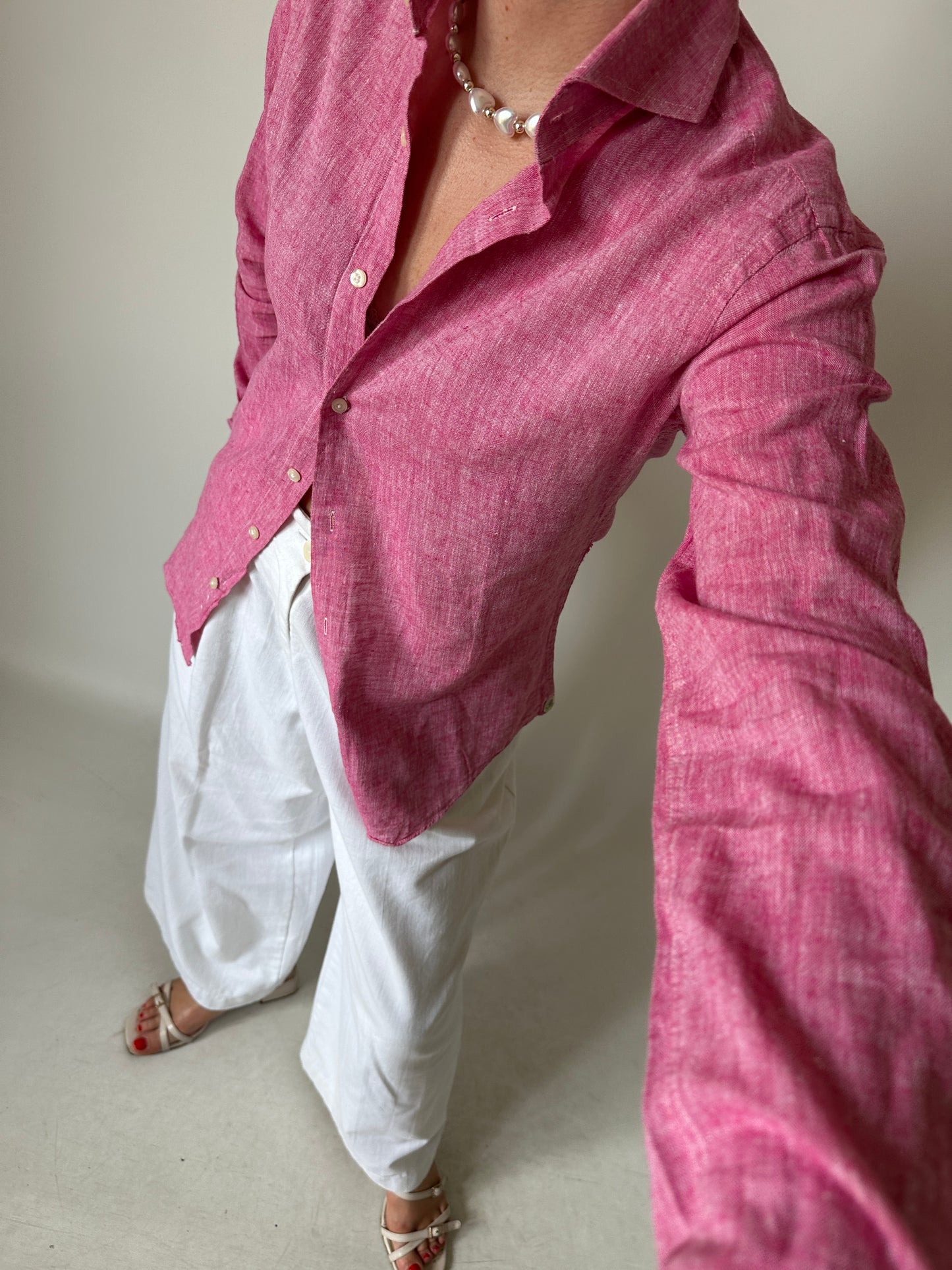 Tailored 100% linen pink shirt