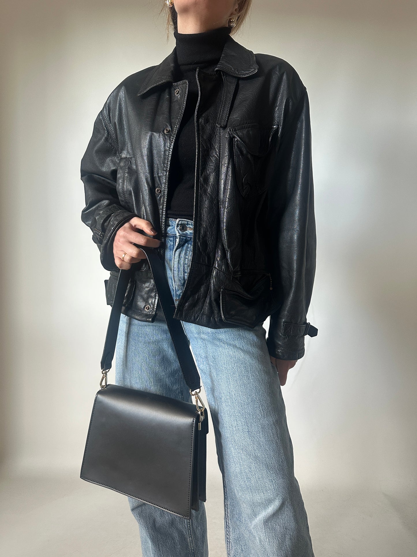 Bomber in pelle nero