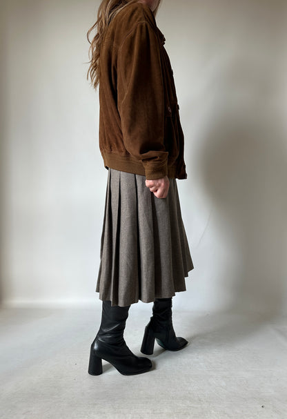 iconic brown suede bomber