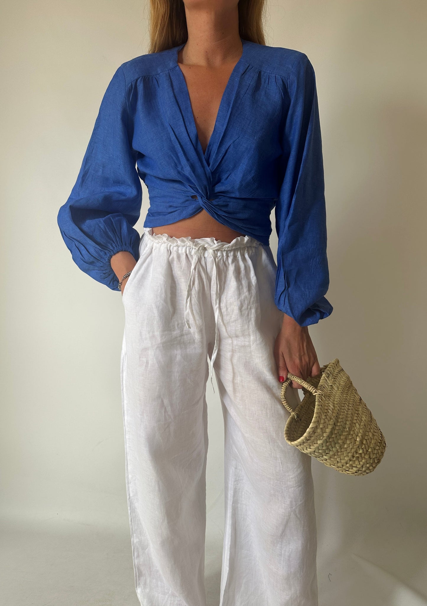Top Ariel puro lino - blu