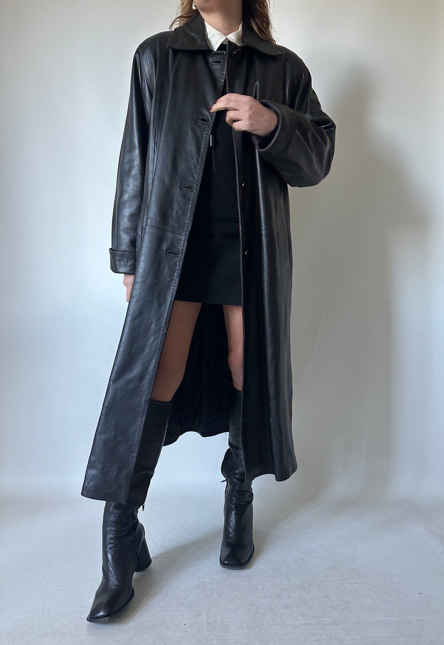 Extra long leather coat - new deadstock