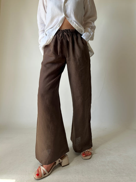 Pantalone Matilde in lino - cioccolato