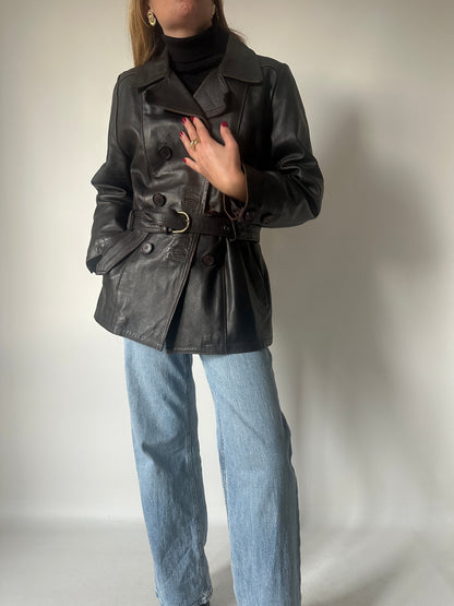 Chocolate petite leather jacket