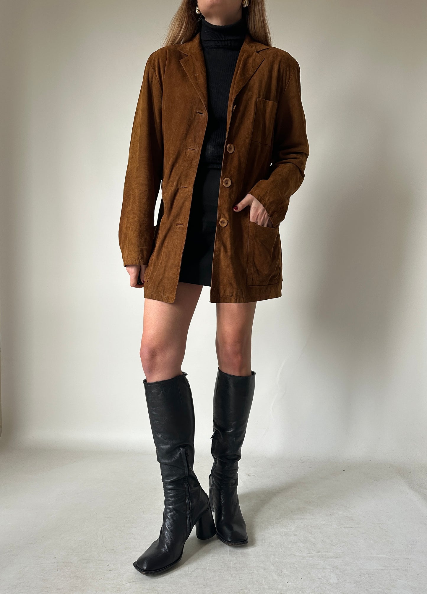 Suede petite jacket with belt