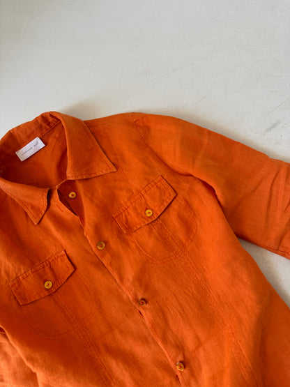 Orange 100% linen slim shirt
