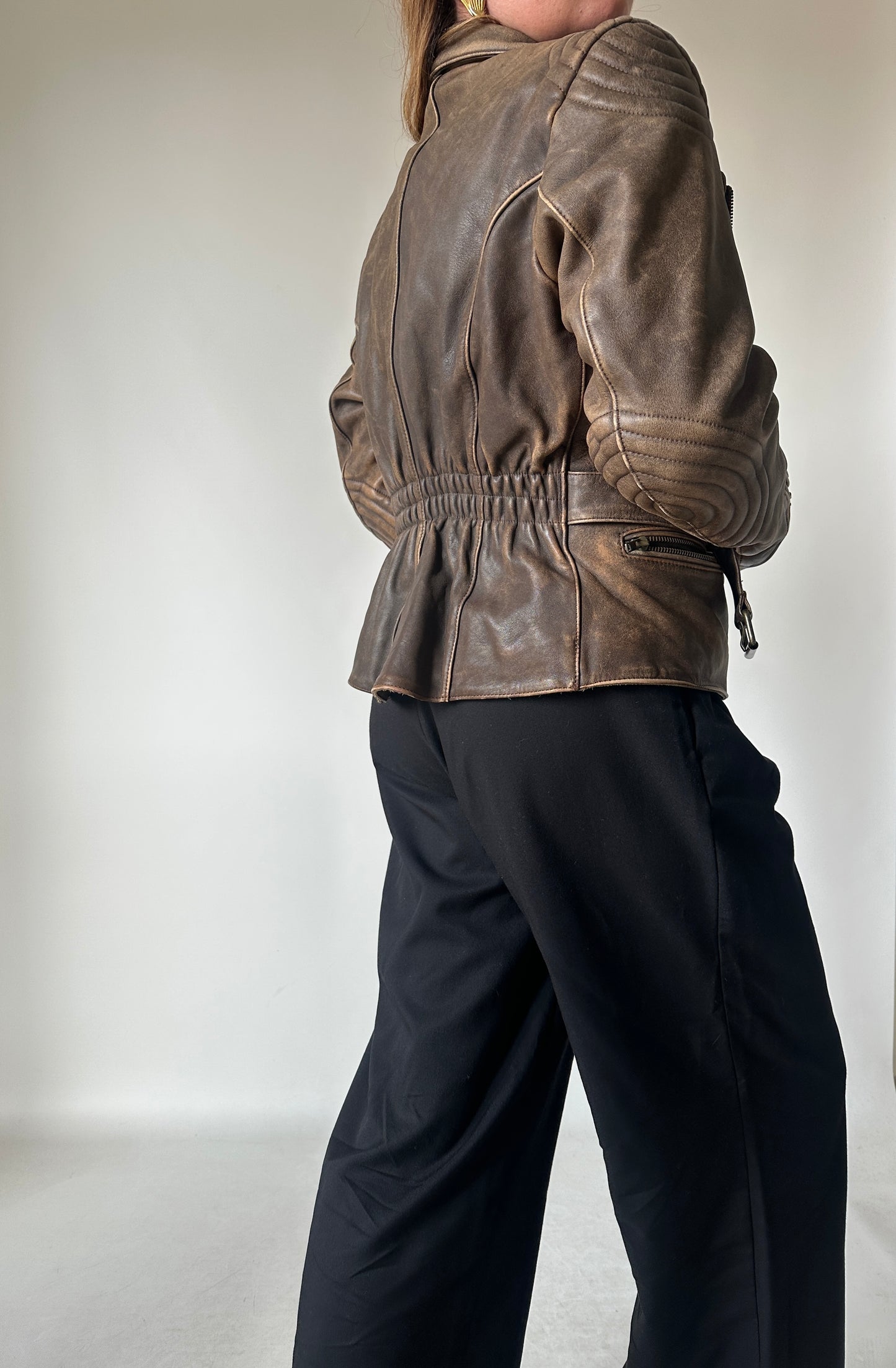 Dreamy brown distressed petite biker