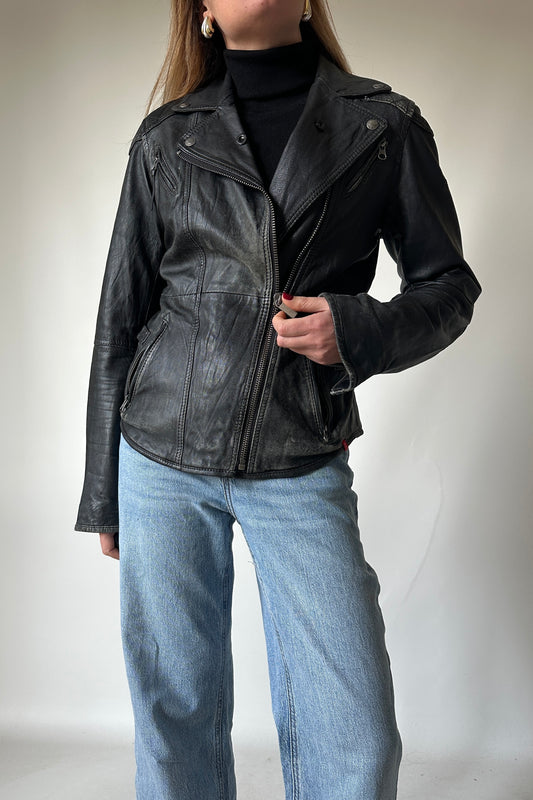 Chiodo in pelle effetto invecchiato