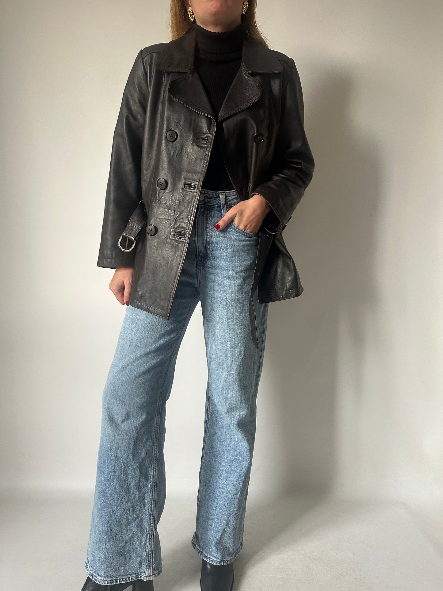 Chocolate petite leather jacket
