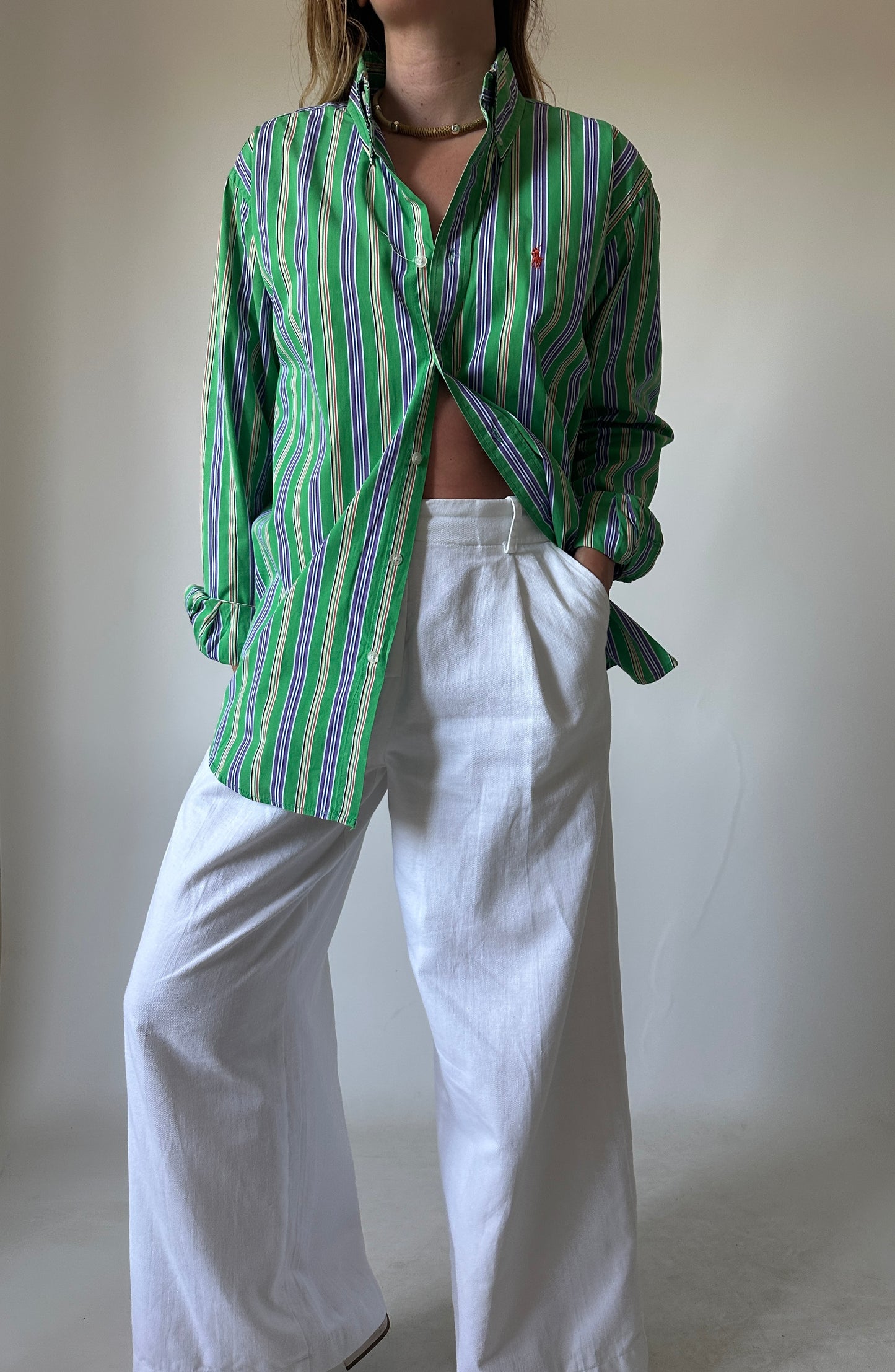 RALPH LAUREN striped green shirt