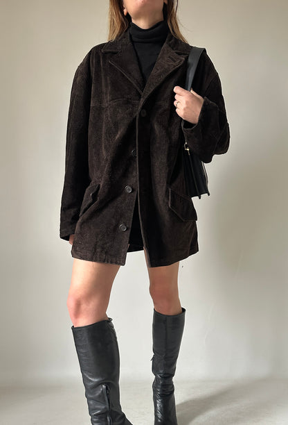 Giacca cioccolato in pelle scamosciata