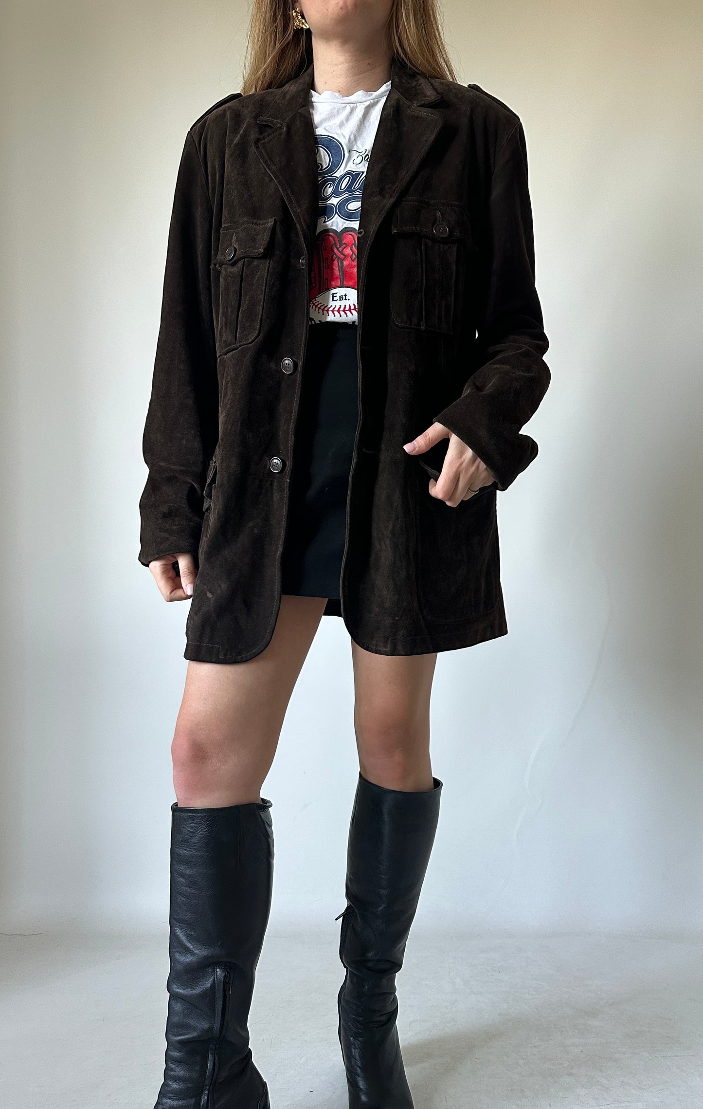 Giacca in suede cioccolato sfoderata