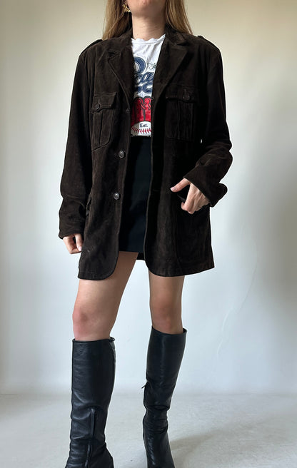 Giacca in suede cioccolato sfoderata