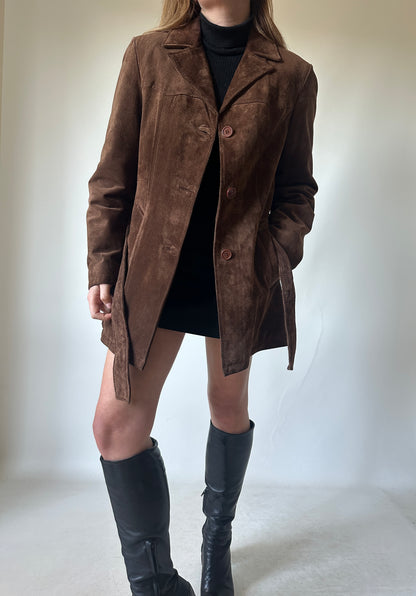 Chocolate suede jacket with belt