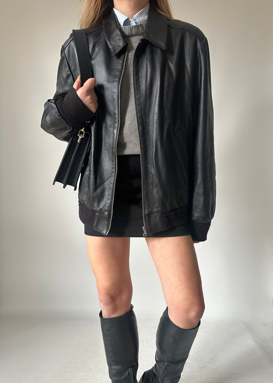 Soft leather black bomber