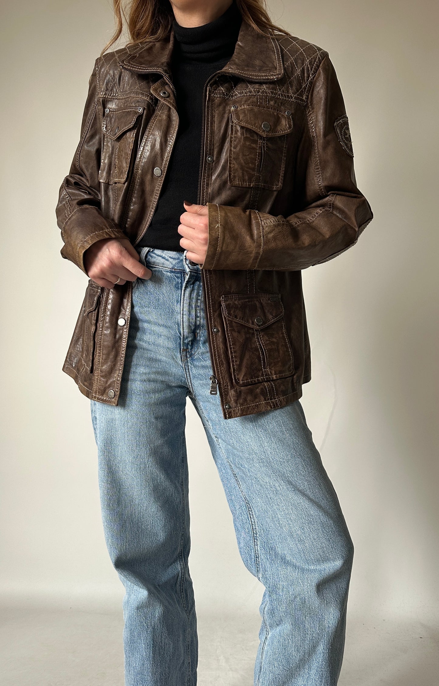 Distressed brown leather jacket