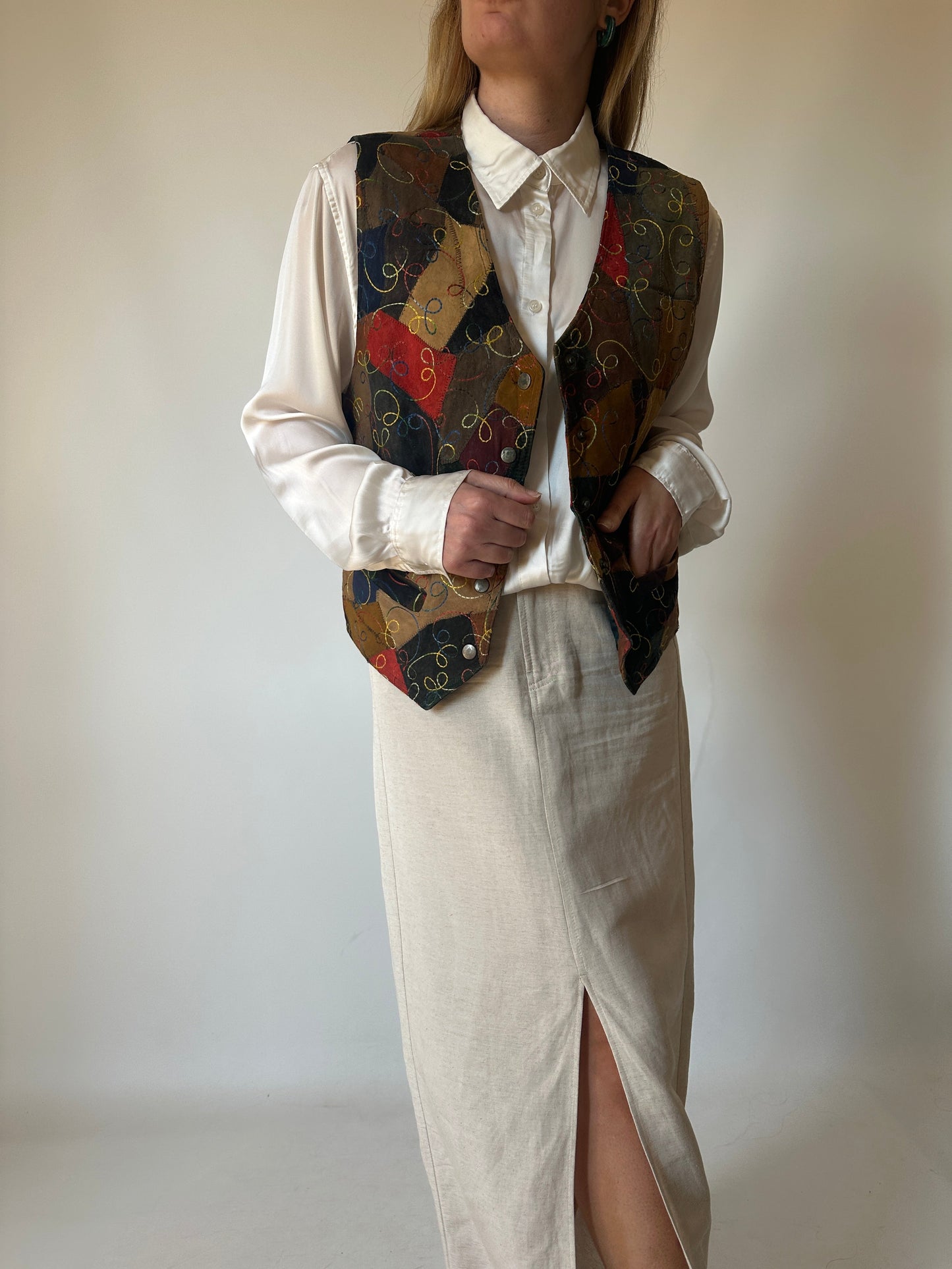 Patchwork leather vest