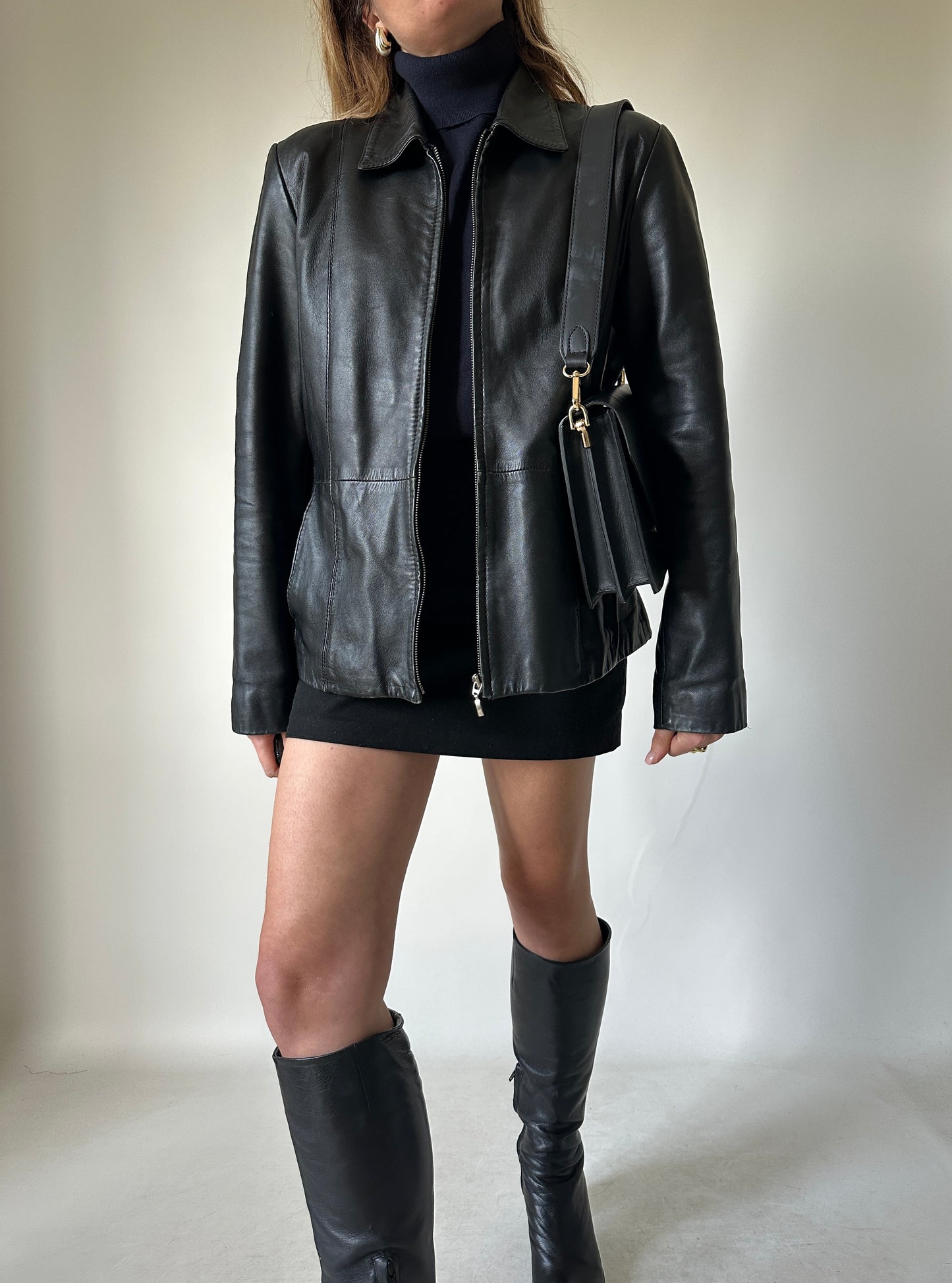 Minimal black leather jacket