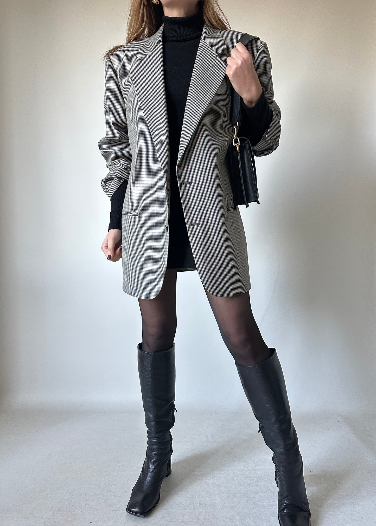 Pied de poule green oversize blazer