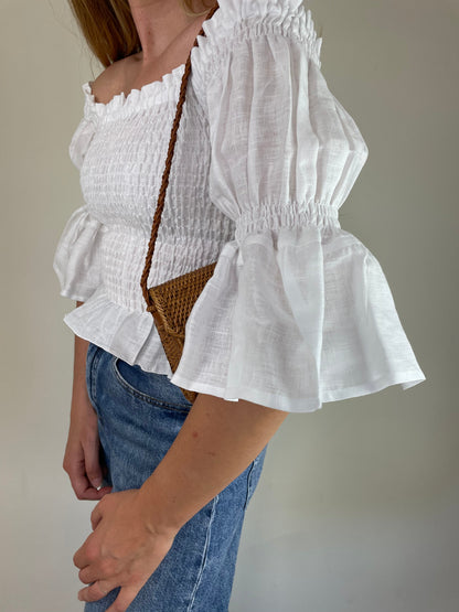 Top Dafne in lino - bianco