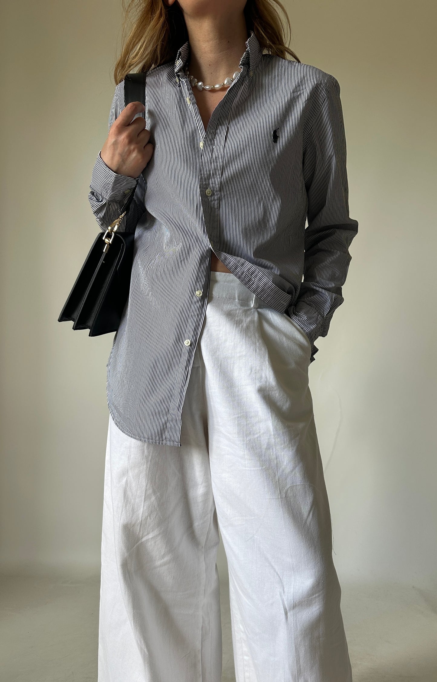 RALPH LAUREN black striped petite shirt