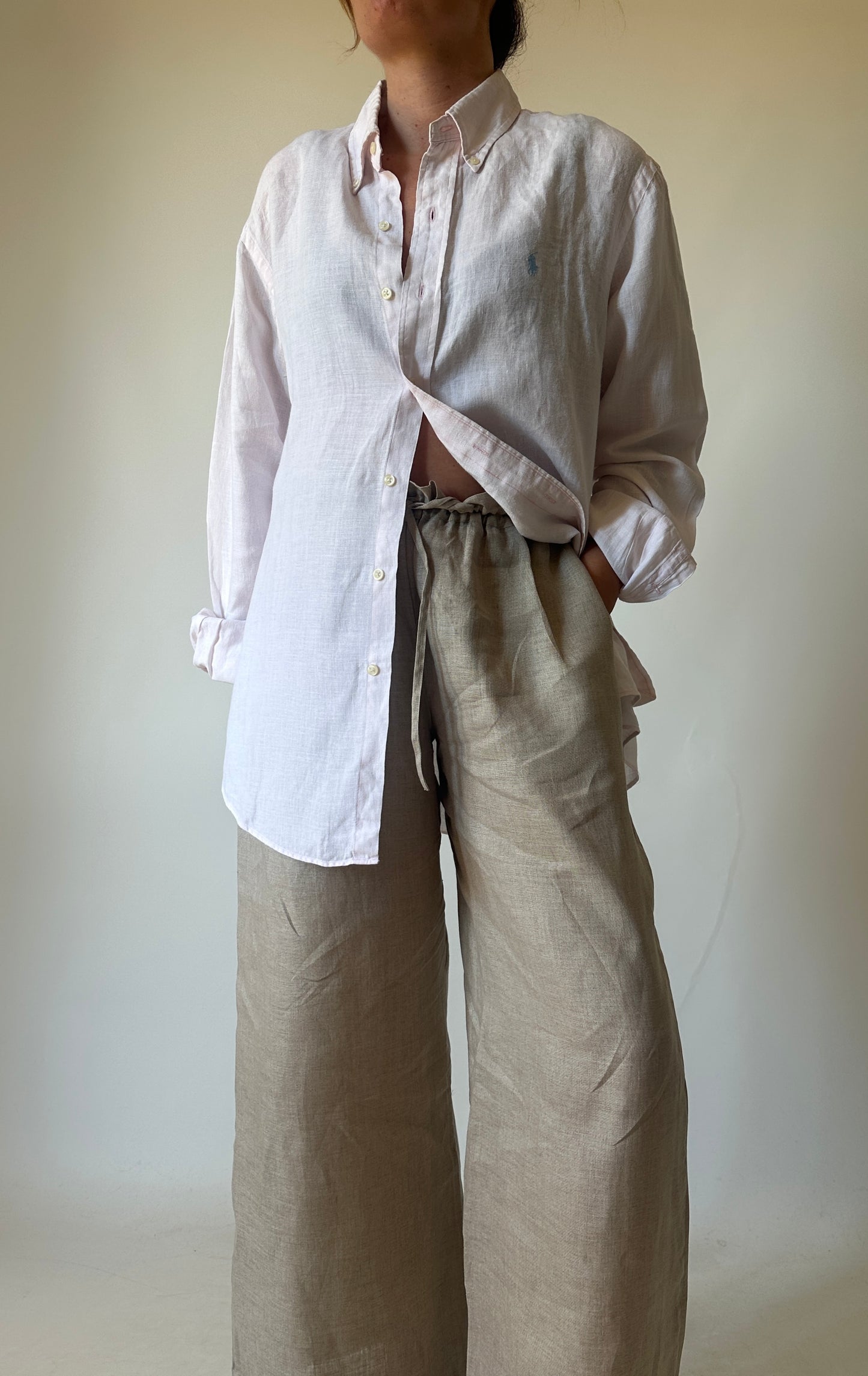 RALPH LAUREN camicia in lino rosa pallido