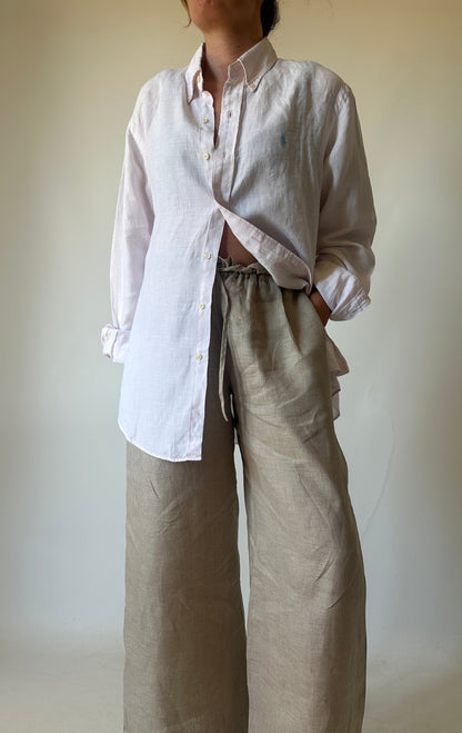 RALPH LAUREN camicia in lino rosa pallido